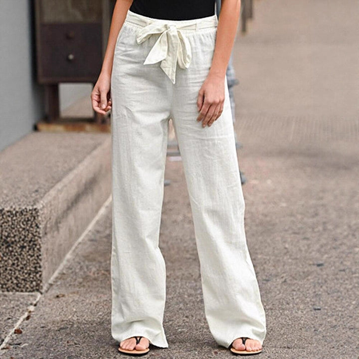 Damen Weite Lounge-Hose mit hohem Gummibund und dekorativem Bindeband Drune
