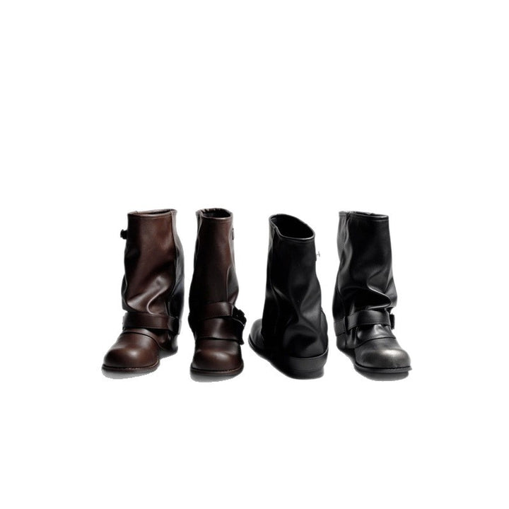 Damen Slouch‑Bikerstiefel mit gerafftem Schaft, Zierschnalle und flachem Profilabsatz Drune