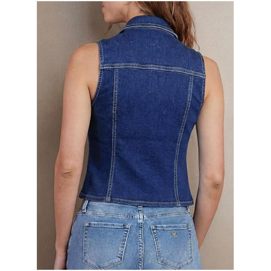 Damen Taillierte Jeansweste mit spitzem Saum und Knopfleiste Drune