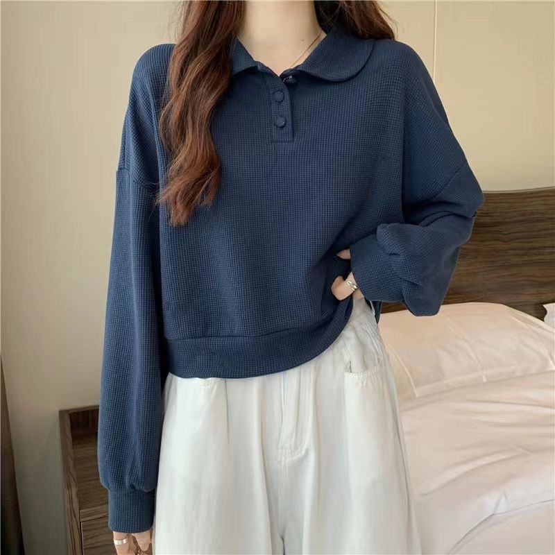 Damen lässiger Poloshirt-Pullover mit Knopfdetails Drune