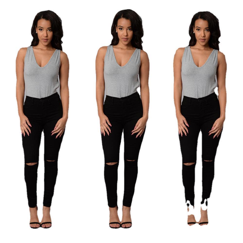 Damen Skinny Jeans mit modischen Riss-Details und hohem Bund Drune