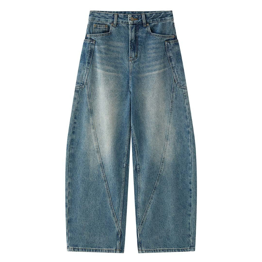Damen Hochtaillierte Baggy-Denimhose mit geschwungenen Naht-Details Drune