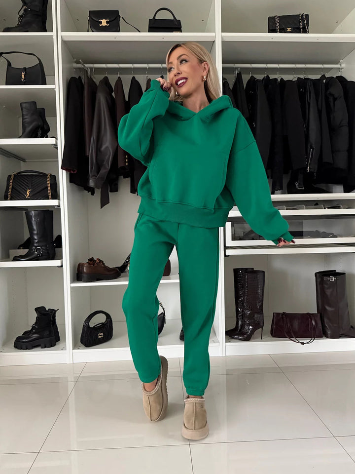 Damen kuscheliger Hoodie mit hohem Kragen und lässiger Jogginghose Drune