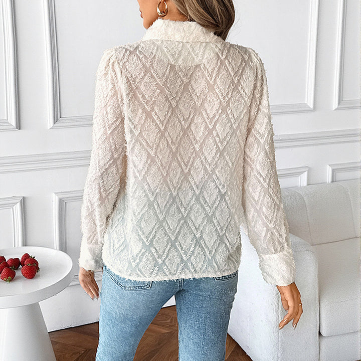 Damen Texturierte Chiffon-Bluse mit Reverskragen und Strukturmuster Drune