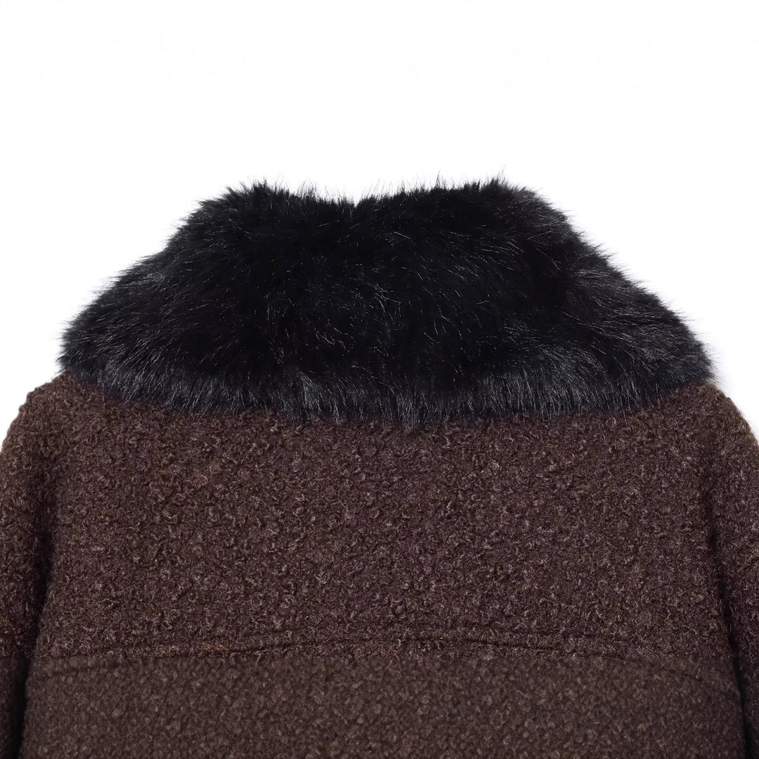 Damen Cropped Bouclé-Jacke mit weichem Kunstfellkragen und Pattentaschen Drune