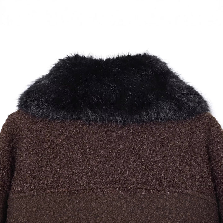 Damen Cropped Bouclé-Jacke mit weichem Kunstfellkragen und Pattentaschen Drune