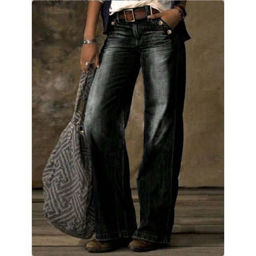 Damen Weite Vintage-Jeanshose mit hoher Taille und Used‑Waschung Drune