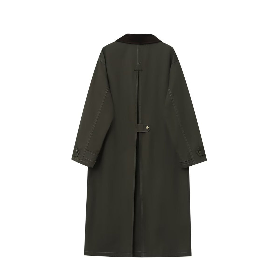 Damen Langer wasserdichter Oversize-Mantel mit Cordkragen, Druckknopfleiste und Pattentaschen Drune