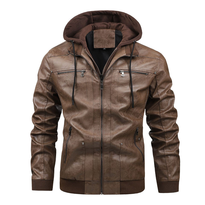 Herren Multifunktionale Lederjacke mit Kapuze Drune