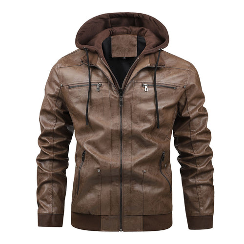 Herren Multifunktionale Lederjacke mit Kapuze Drune