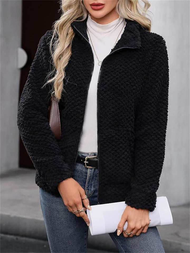 Damen Teddy-Fleece Jacke mit Reißverschluss und Stehkragen Drune