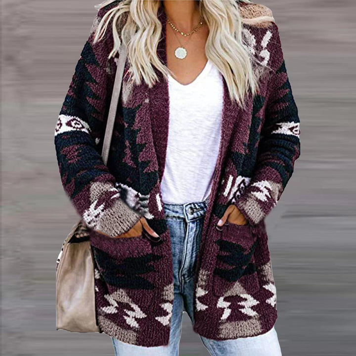 Damen stilvolle Strickjacke mit asymmetrischem Muster und aufgesetzten Taschen Drune