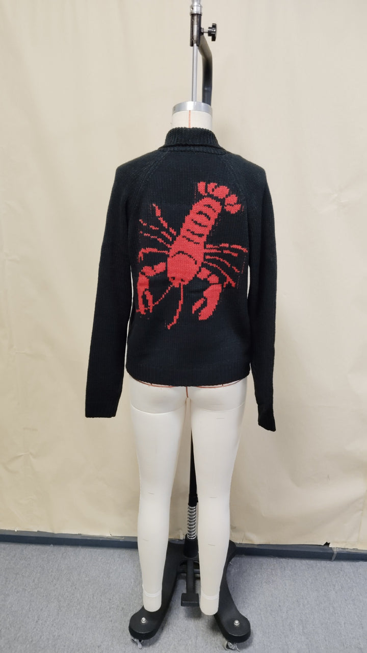 Damen Grobstrick Rollkragenpullover mit Hummer-Intarsie und lässiger Oversize-Passform Drune