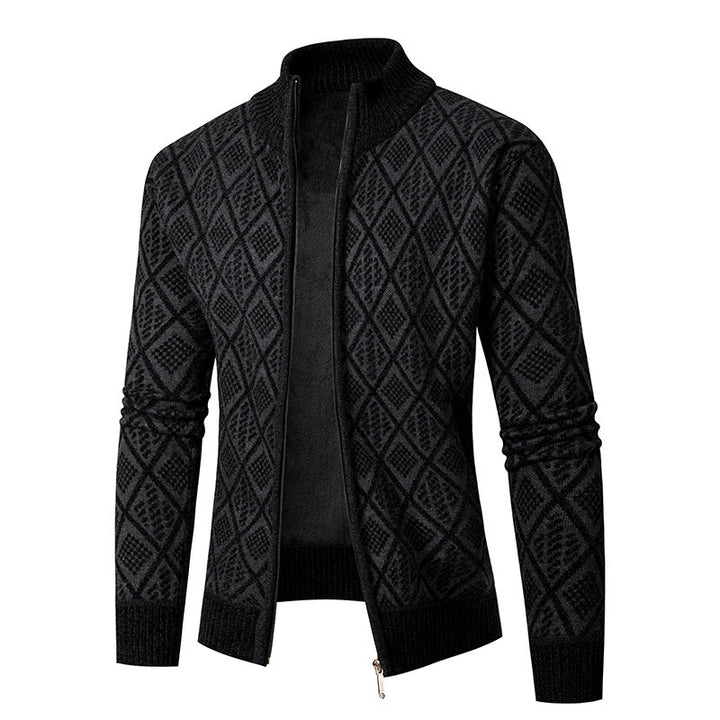Herren Strickjacke mit rautenförmigem Design und hohem Kragen Drune