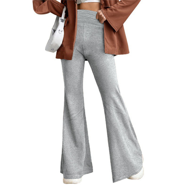 Damen Hohe Taille Flared Hosen mit weitem Bein und elastischem Komfortbund Drune