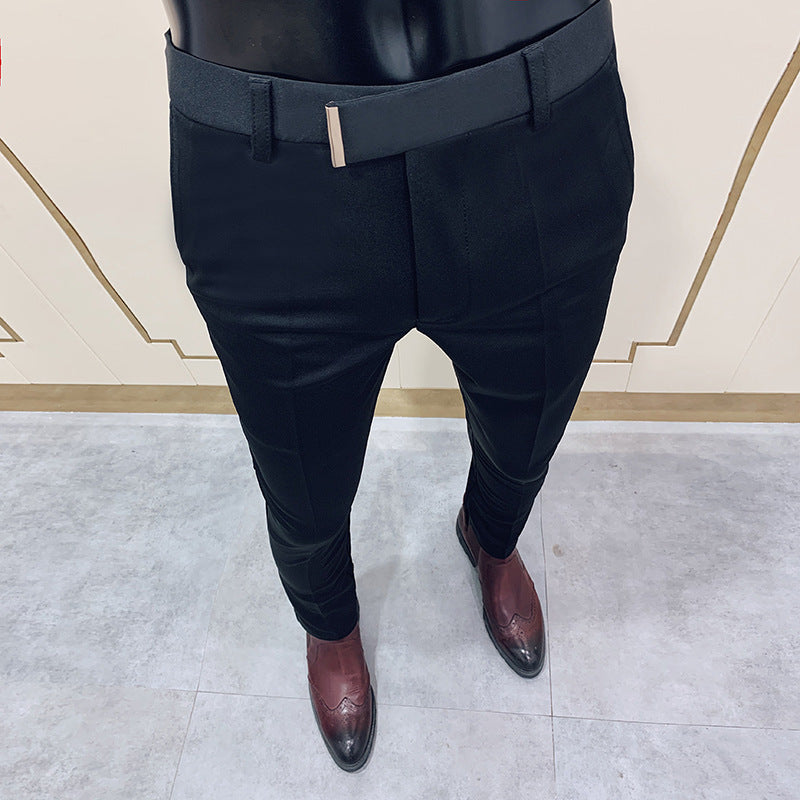 Herren nan schmale elegante Anzughose mit dezenter Goldschließe und Bügelfalte Drune