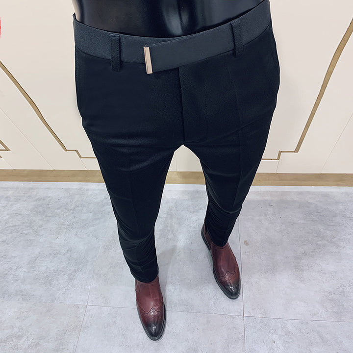 Herren nan schmale elegante Anzughose mit dezenter Goldschließe und Bügelfalte Drune