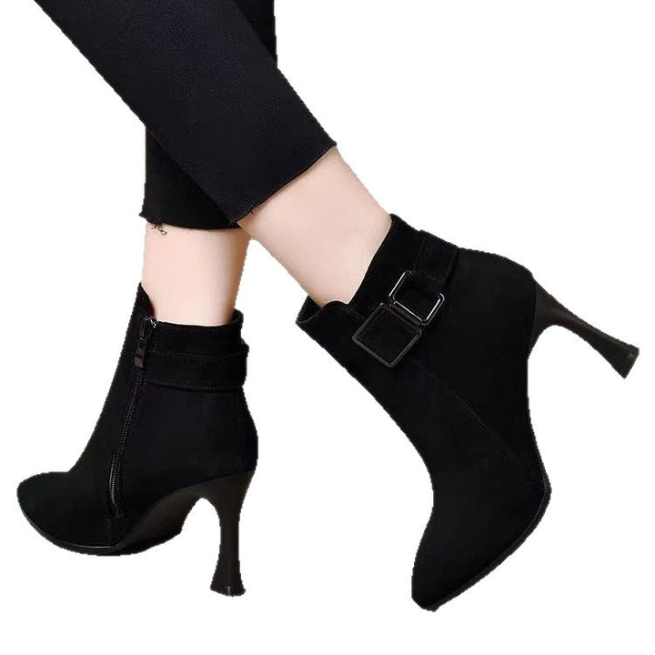 Damen Elegante Stiefeletten mit hohem Absatz und Schnallen-Detail Drune