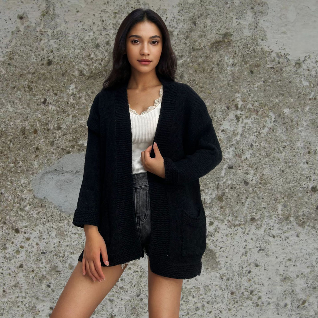 Damen Grobstrickcardigan mit lässigen Taschen und offener Silhouette Drune