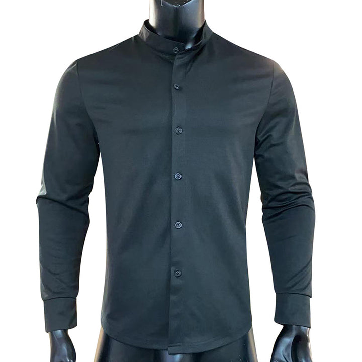 Herren Slim-Fit Langarmhemd mit Stehkragen und elastischem Jersey Drune
