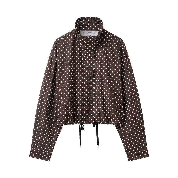 Damen Cropped-Übergangsjacke mit Polka-Dot, hohem Funnelkragen und Tunnelzug Drune