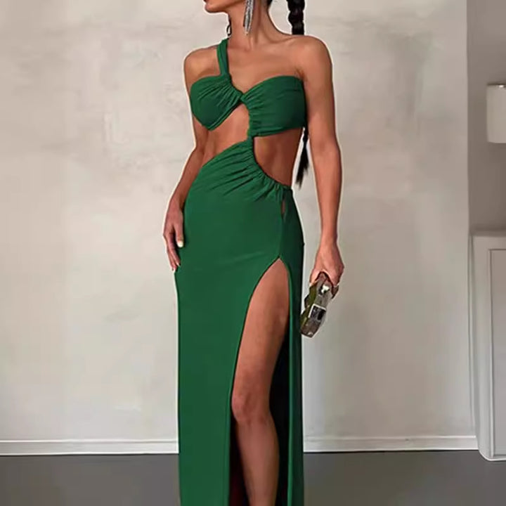 Damen Couture Maxikleid mit asymmetrischem Design und eleganter Drapierung Drune