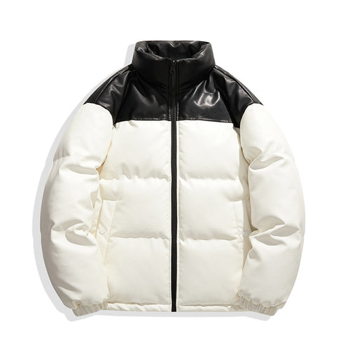 Unisex gesteppte Isolationsjacke mit Kunstleder-Schulterbesatz und hohem Stehkragen Drune