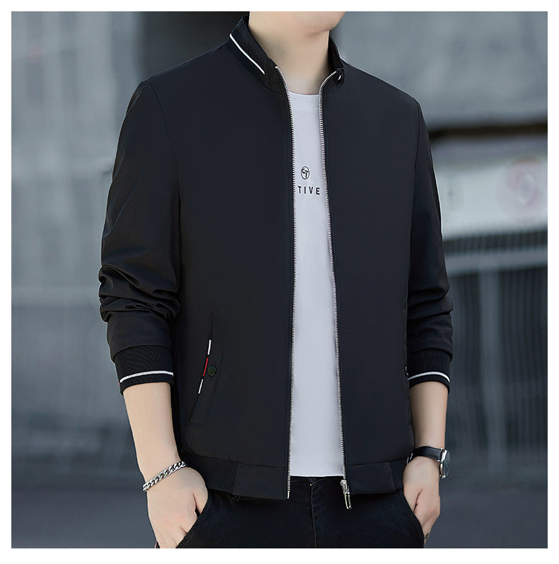 Herren Minimalistische Softshell-Bomberjacke mit Stehkragen und Kontraststreifen-Bündchen Drune