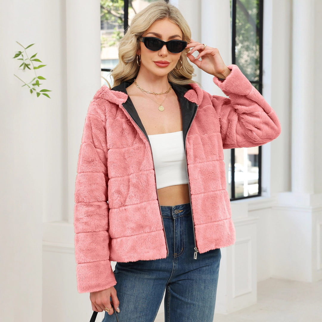 Damen Kuschelige Oversized-Fleecejacke mit Reißverschluss und Kapuze Drune