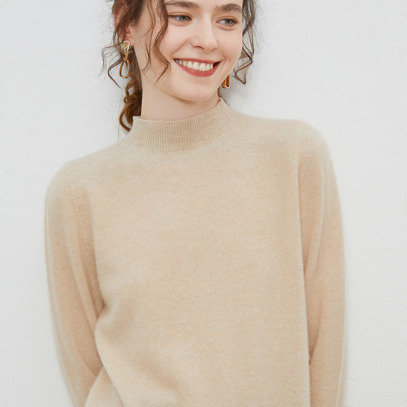 Damen weicher Feinstrick-Mockneckpullover mit Angora‑Look und legerer Silhouette Drune