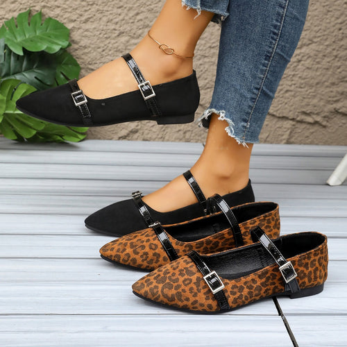 Damen nan spitze Slipper im Leopardenmuster mit doppelten Lackriemen und verstellbaren Metallschnallen Drune