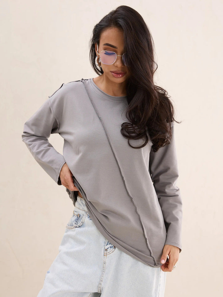 Damen Oversized Longsleeve mit schräger Naht und überschnittenen Schultern Drune