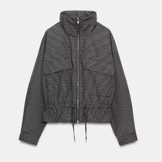 Damen Kurzjacke mit Taillenzug, Stehkragen und aufgesetzten Taschen Drune