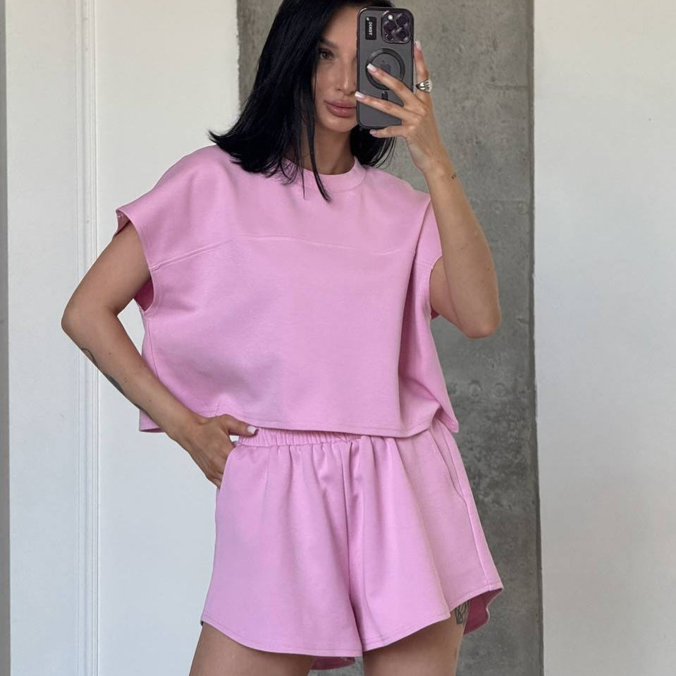Damen Sportliches Kurzarm-Oberteil und Shorts-Set Drune