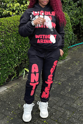 Damen Sportliches Sweatpants und Hoodie Set mit auffälligem Schriftzug Drune