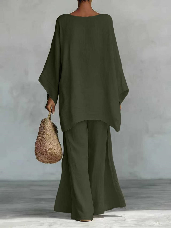 Damen Lässiges Oversize-Kaftanoberteil mit weiten Palazzohosen Drune