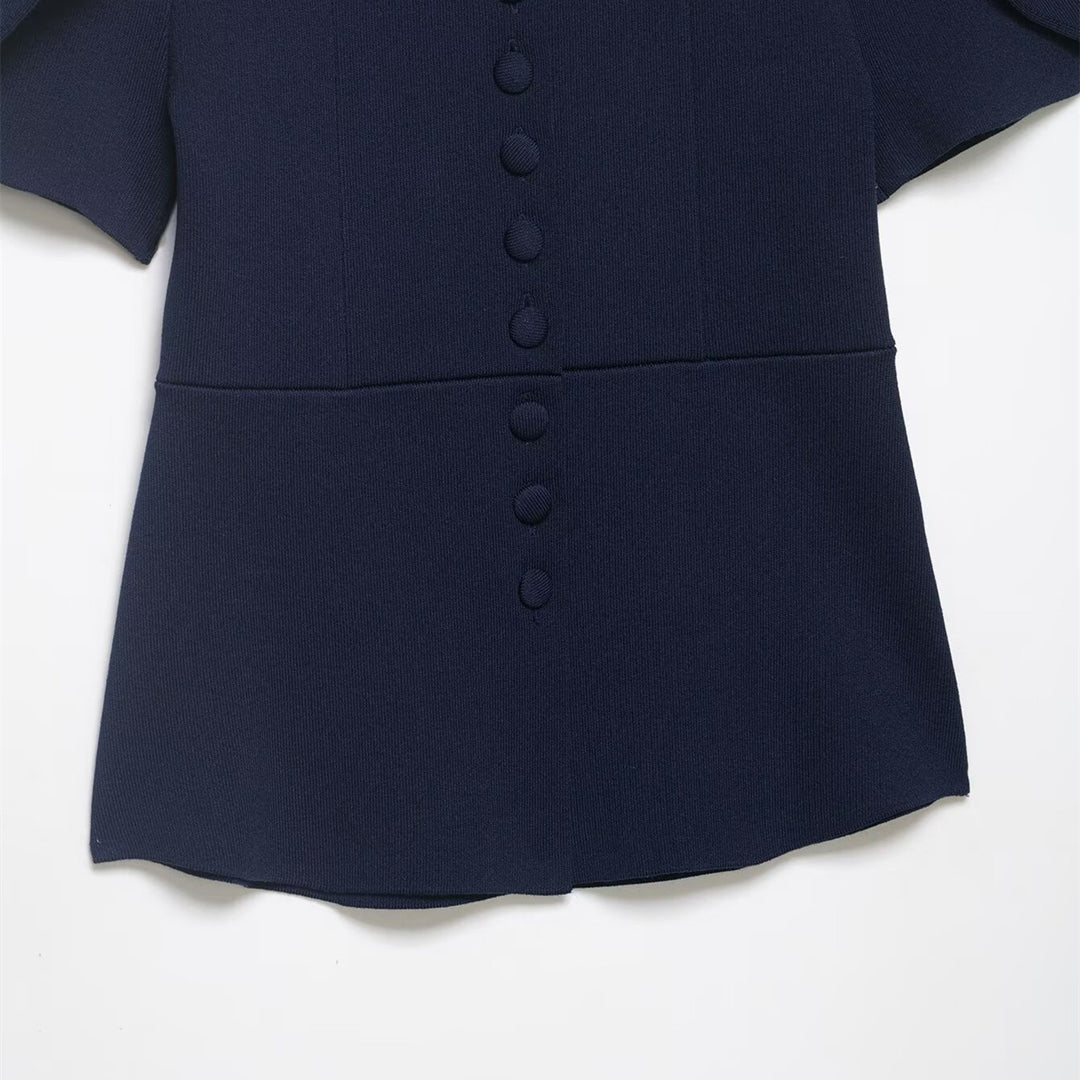 Damenbluse mit strukturierten Puffärmeln und Knopfdetail Drune