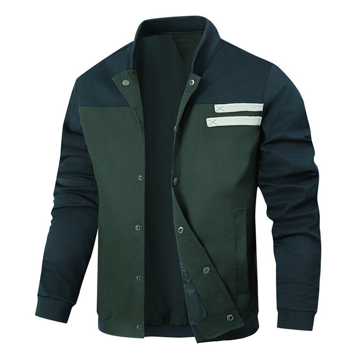 Herren sportlich-elegante Collegejacke mit Druckknopfleiste und kontrastierenden Einsätzen Drune
