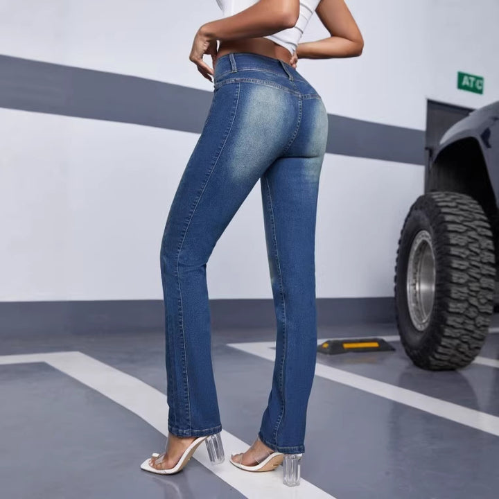 Damen Hochtaillierte Sculpting-Jeans mit dreifach-Knopfleiste und geradem Bein Drune