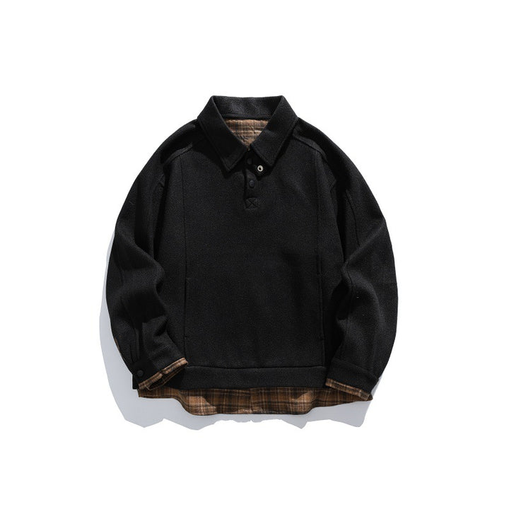 Herren Langärmeliges Polo‑Sweatshirt mit Kentkragen, Knopfleiste und eingearbeitetem Karo‑Layer Drune