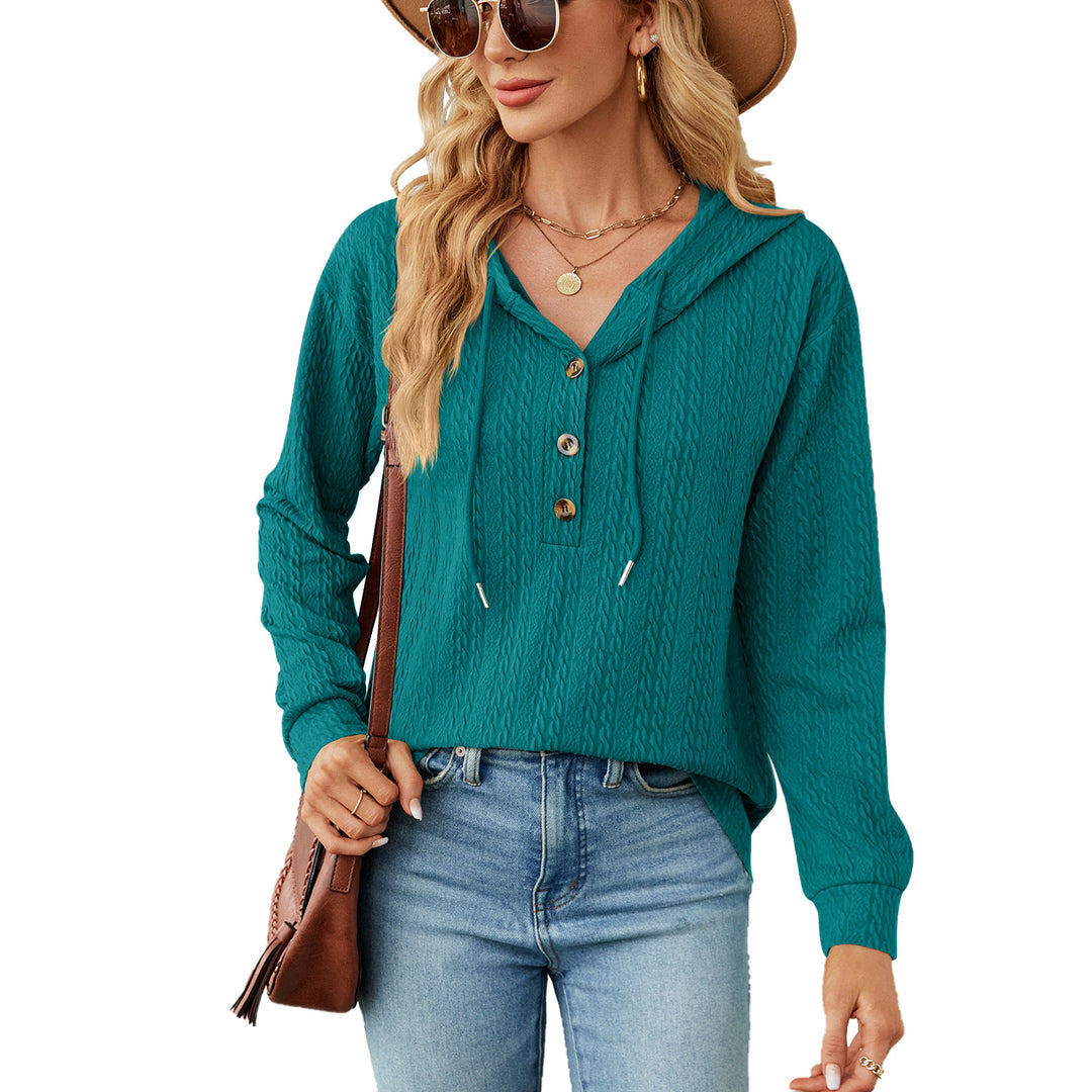 Damen lässiger Kapuzenpullover mit strukturierter Oberfläche und Knopfdetails Drune