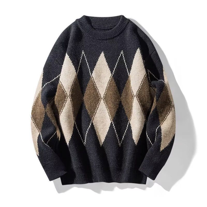Damen Modischer Grobstrickpullover mit Rautenmuster Drune
