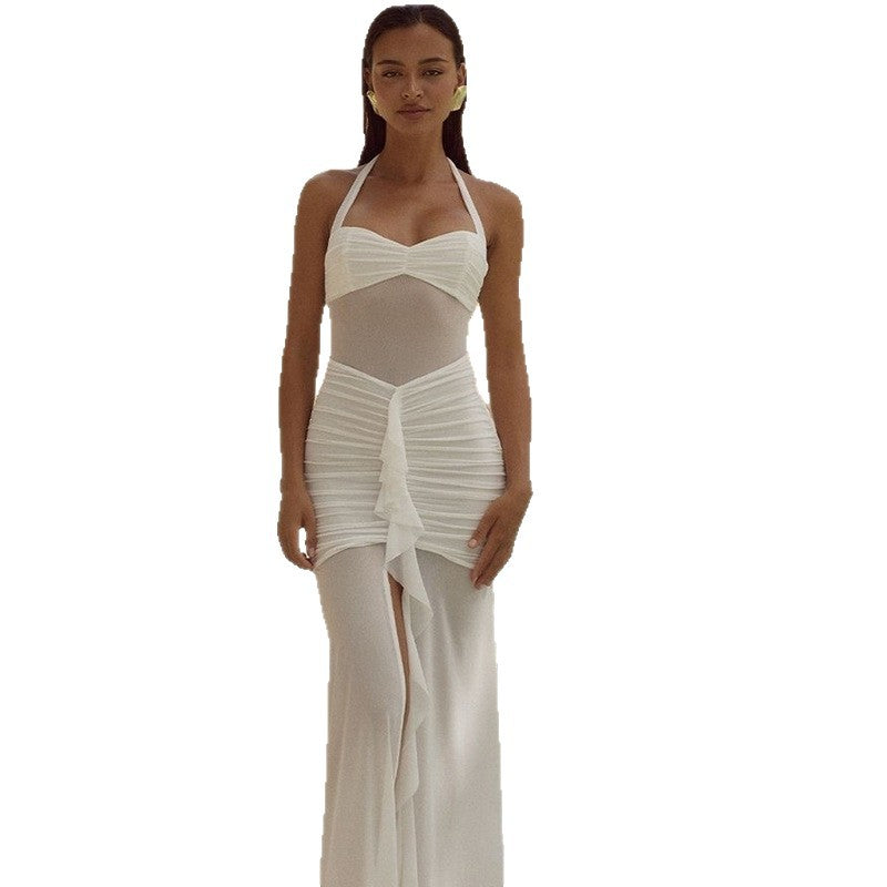 Damen Maxi-Kleid mit tiefem Schlitz und eleganter Raffung Drune