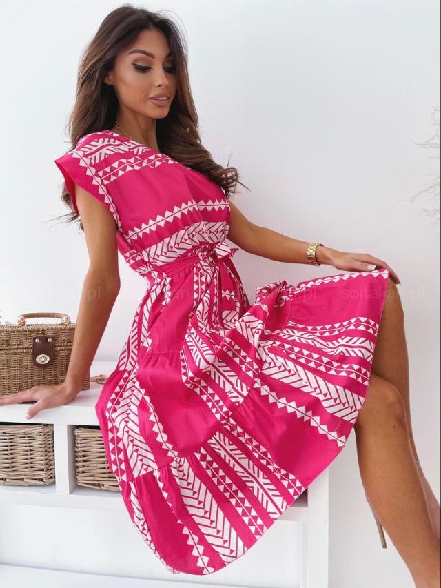 Damen Midikleid mit breiten Volantärmeln und Taillengürtel Drune