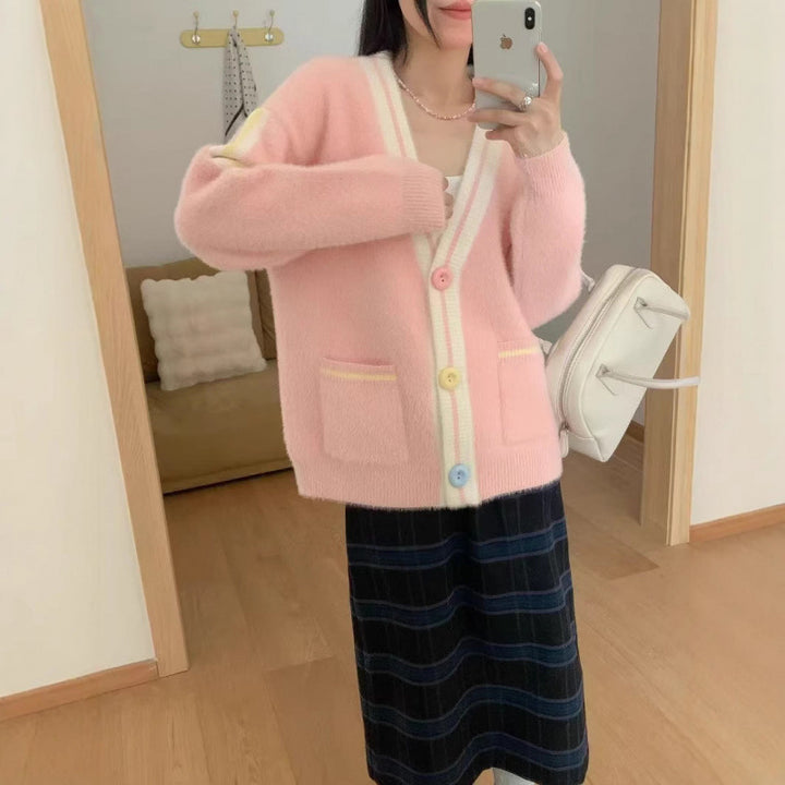 Damen Kuscheliger Cardigan mit bunten Knöpfen und Taschen Drune
