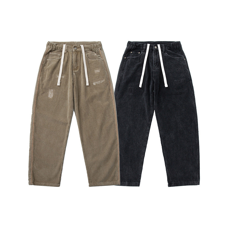 Herren Cordhose im Relaxed-Fit mit elastischem Tunnelzugbund und Used-Details Drune