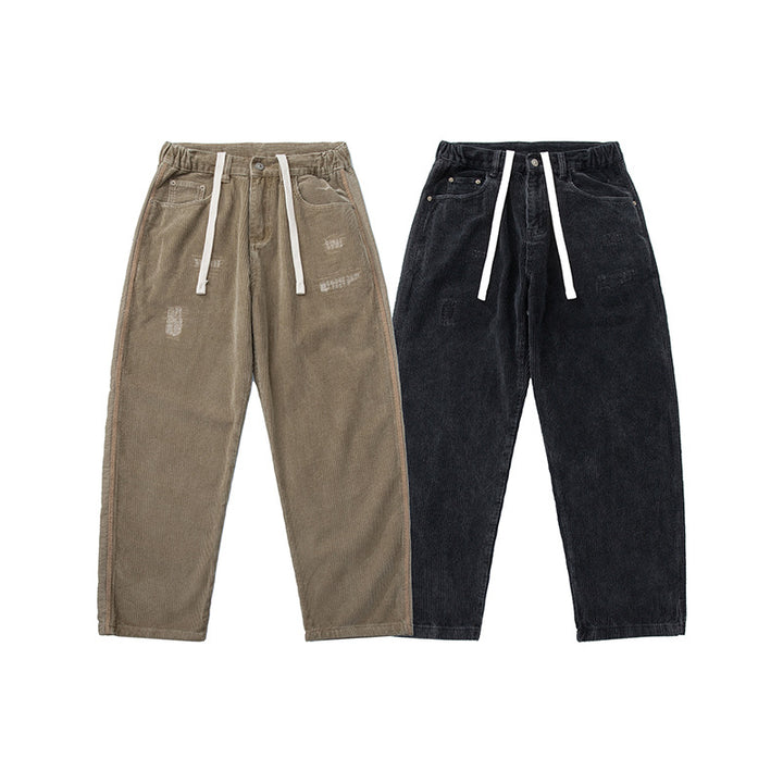 Herren Cordhose im Relaxed-Fit mit elastischem Tunnelzugbund und Used-Details Drune