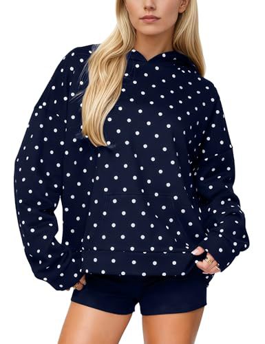 Damen Gepunkteter Oversize-Kapuzenpullover mit Kängurutasche Drune