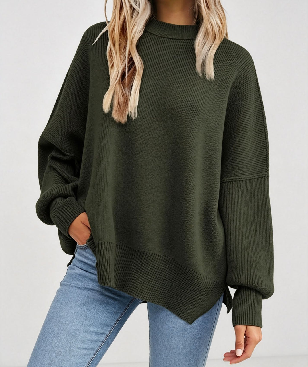 Damen Kastiger Feinstrickpullover mit asymmetrischem Zipfelsaum Drune
