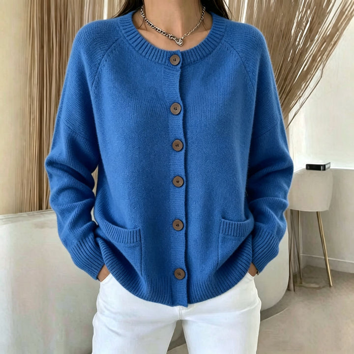 Damen Knopf-Cardigan mit Rundhals, aufgesetzten Taschen und Raglanärmeln Drune